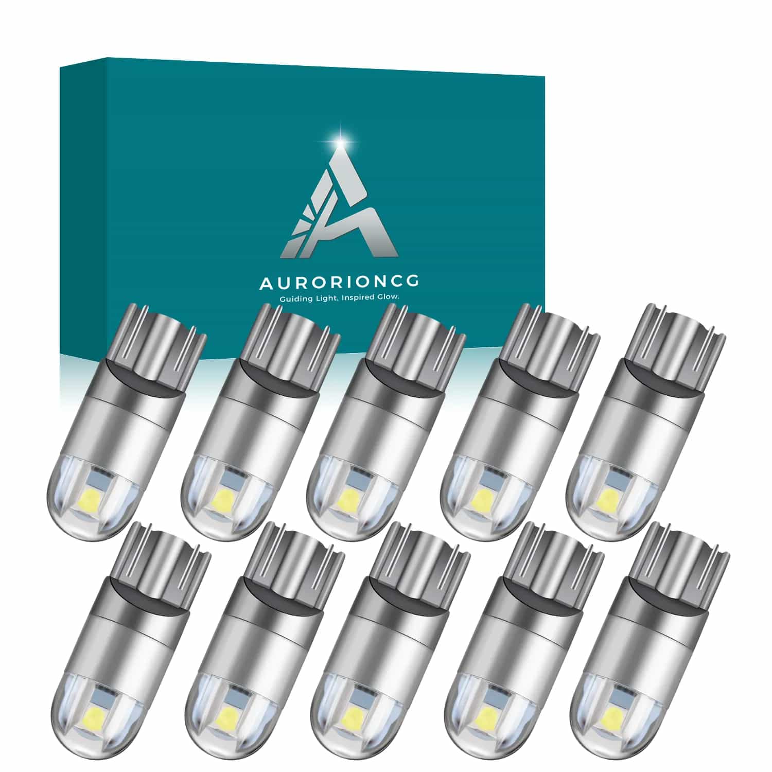 T10 W5W LED Bulbs 60LM 6500K White, Non-Polarity for Car Interior Dome, Map, License Plate, Side Marker Lights DC 12V [Non-CANbus] Pack of 10