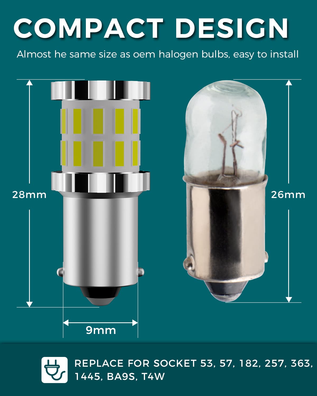 BA9S T4W LED Bulbs 3014 30SMD 300LM 6500K White DC 10-30V for Car Interior Lights Dome Lights Pack of 2 thumbnail 2