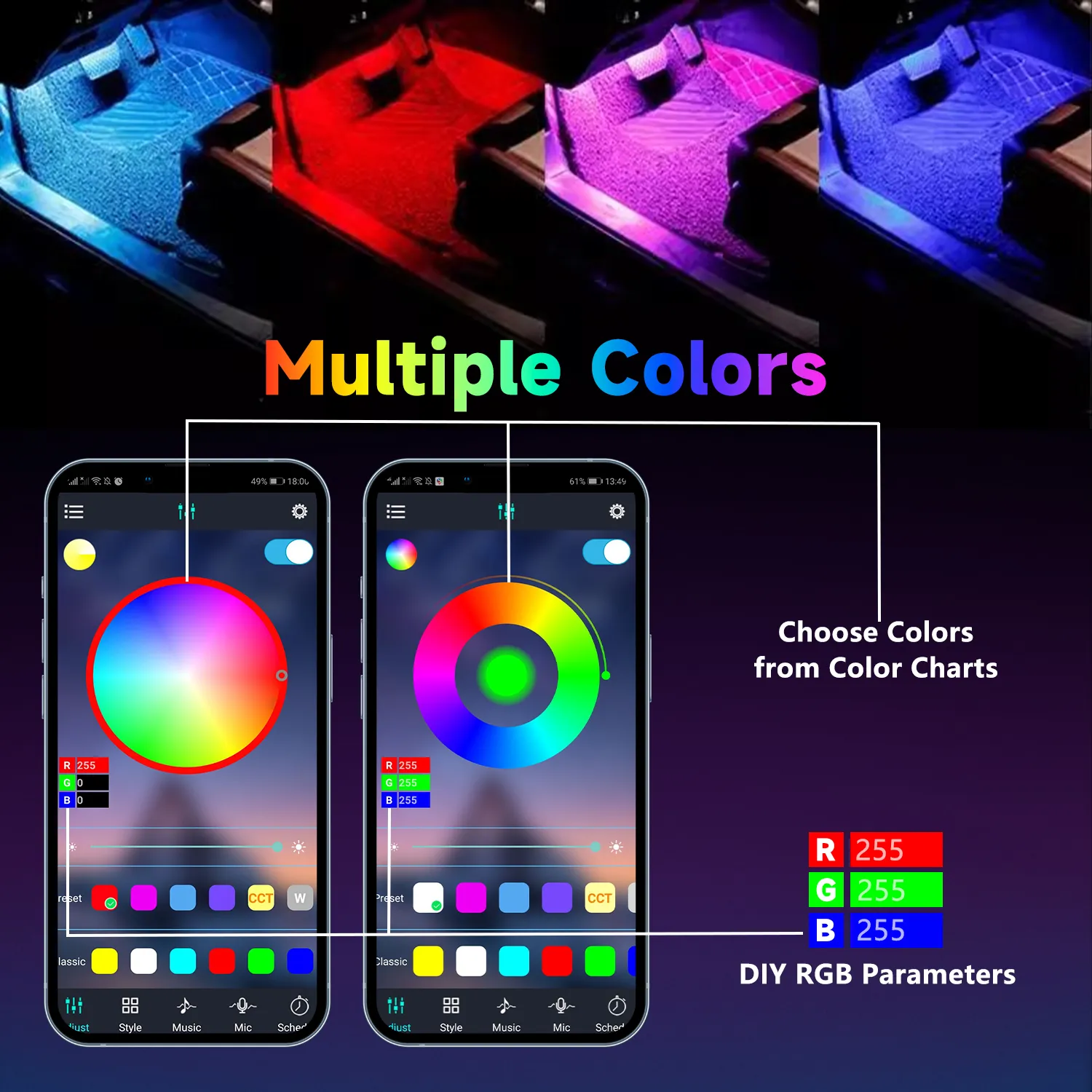 Car Footwell Lights RGB Underdash Footwell Lights with APP Control & Music Sync, 16 Million Colors DIY Mode, USB 5V thumbnail 3