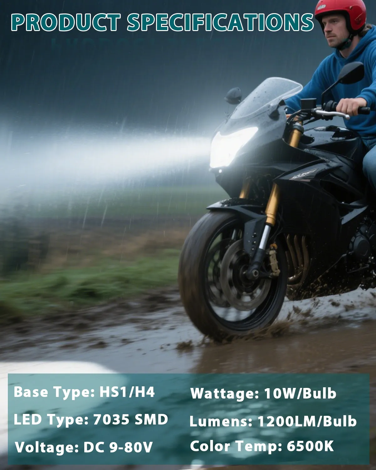 BA20D HS1 Motorcycle Headlight Bulbs High/Low Beam 7035 2SMD 12W 1200LM DC 9-80V Pack of 2 thumbnail 4