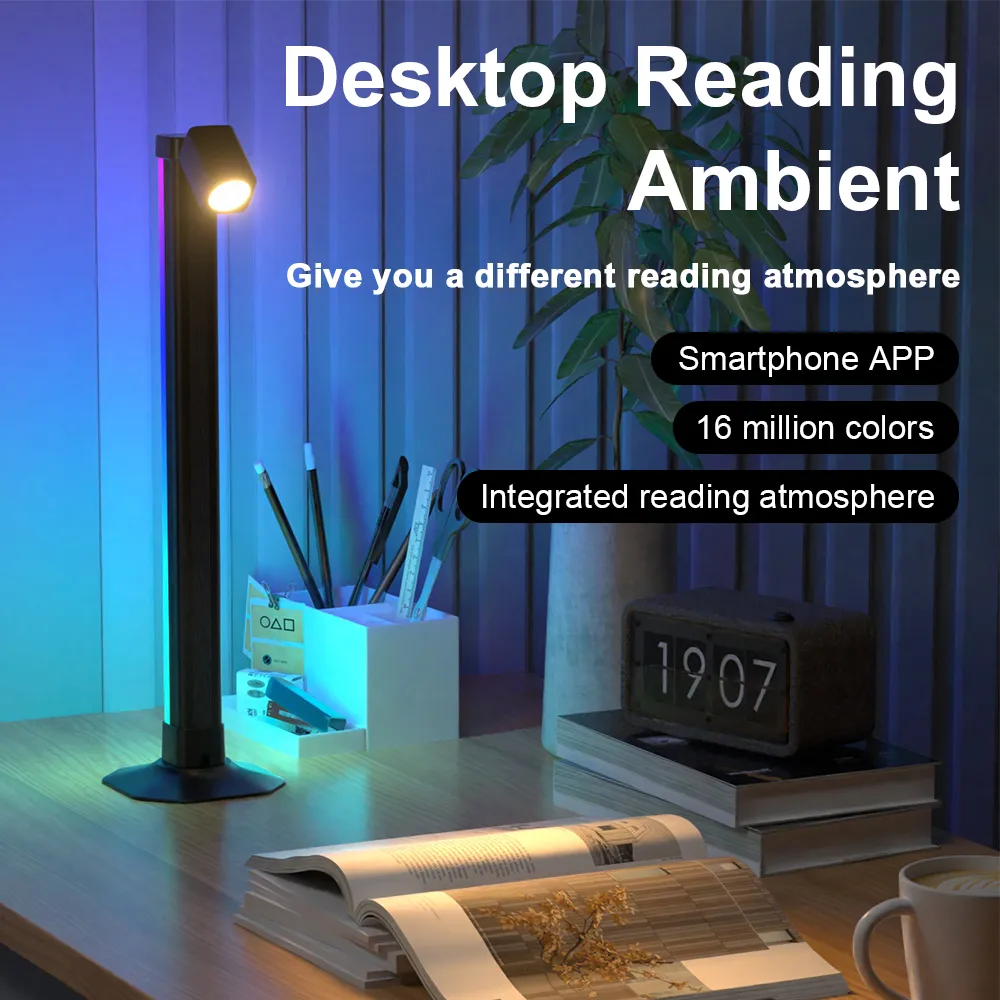 Smart LED Desk Reading Light, RGB Color Changing Gaming Lamp, App Control, Music Sync, Mood Lighting for Bedroom, Setup Gaming, Office thumbnail 9
