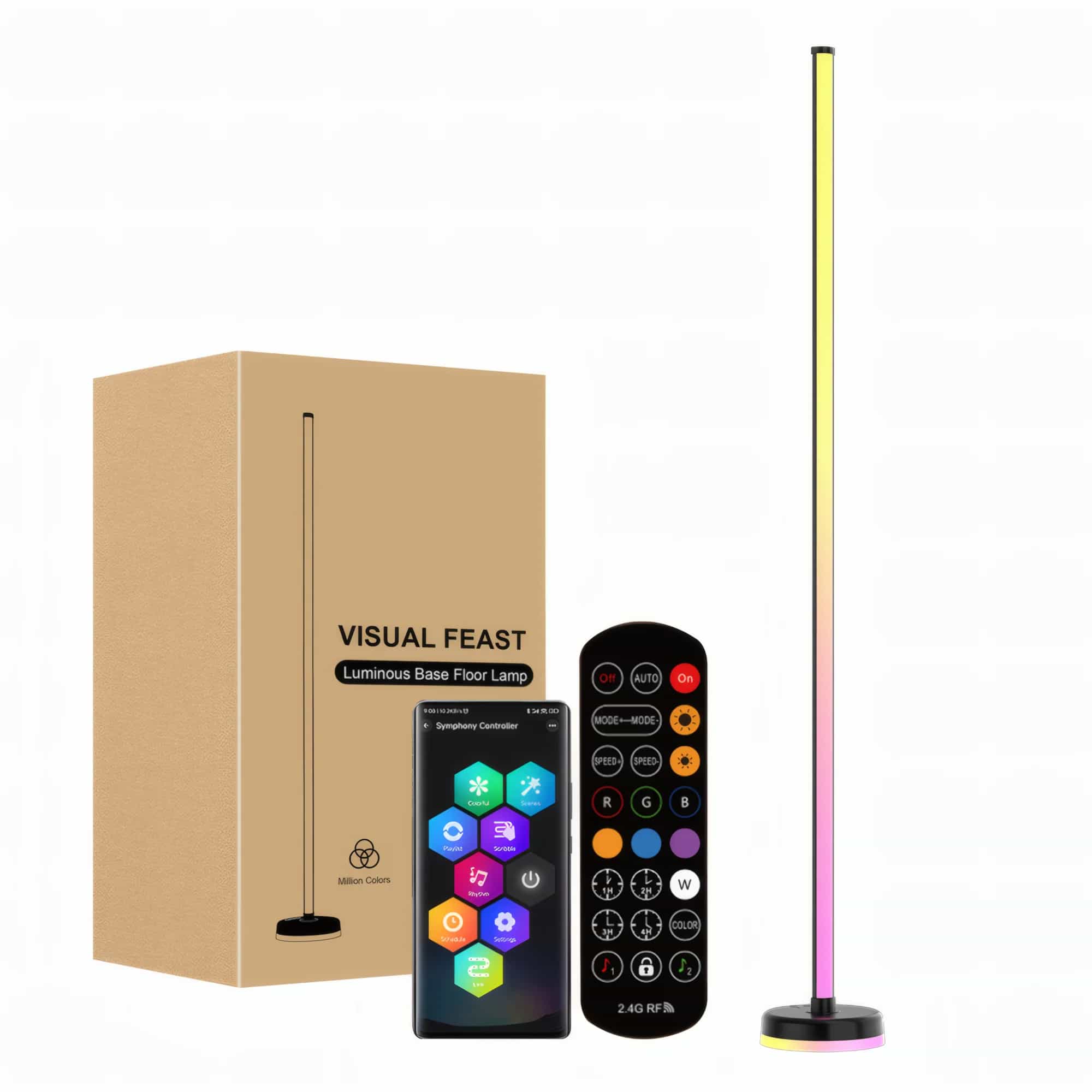 RGBIC Luminous Base Floor Lamp, 1000lm LED Corner Lamp, Modern Floor Lamp with Music Sync and 16 Million DIY Colors, Standing Lamp for Bedroom Living Room APP & Remote Control