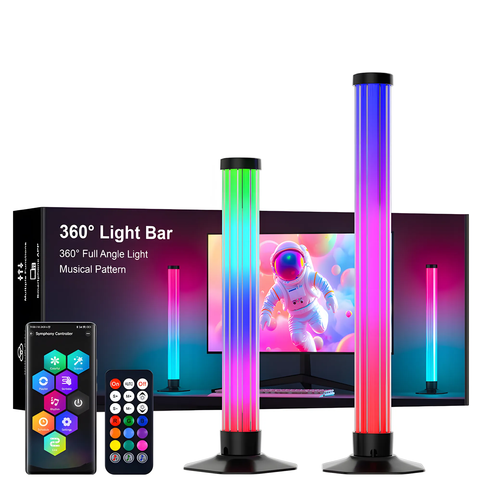 43CM RGB Light Bars, 360° Ambient Lighting with Music Sync, Bluetooth App & Remote Control - Immersive Gaming Lights for PC, TV, Room Decor, Sound Reactive image 1