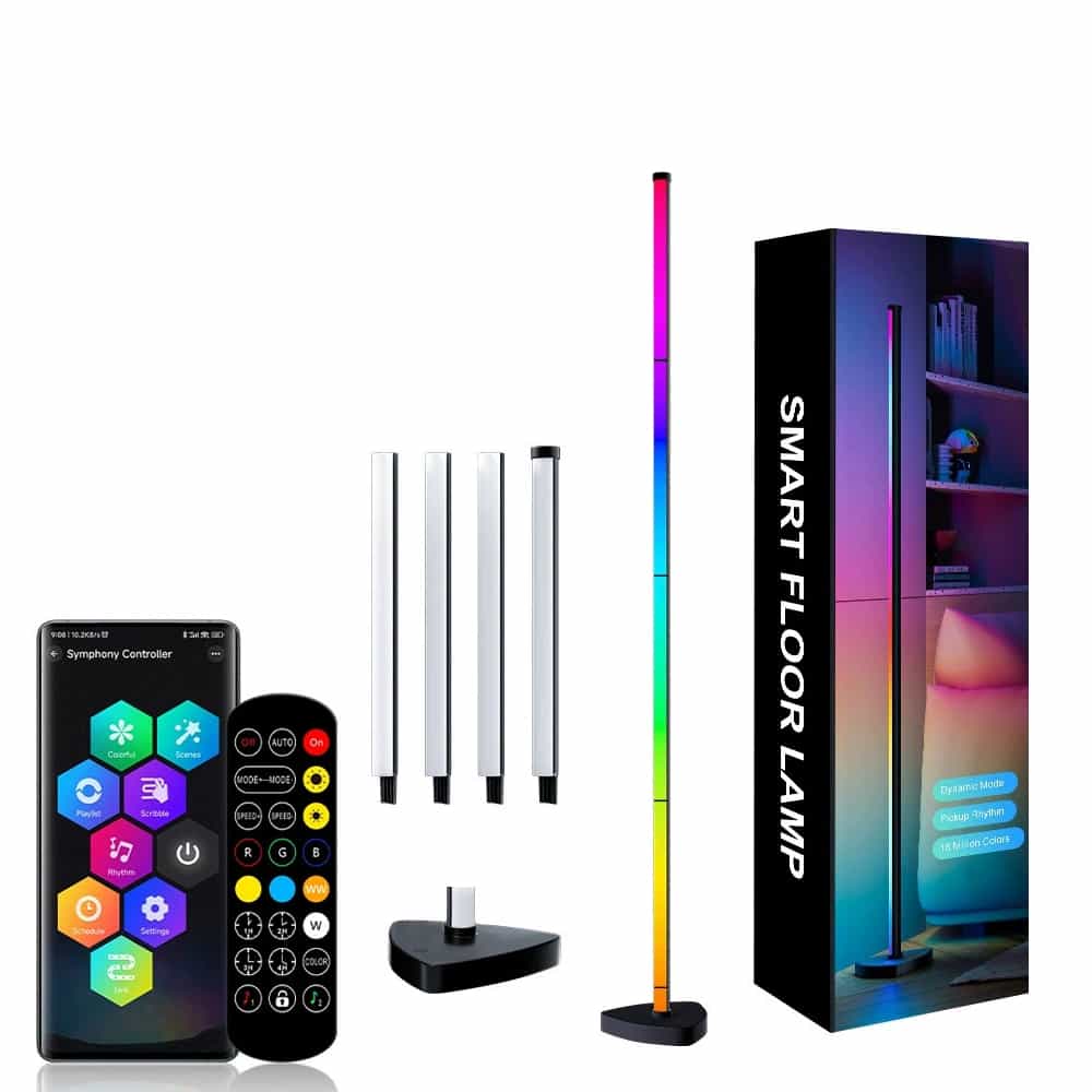 RGBIC Floor Lamp, 1000lm LED Corner Lamp, Modern Floor Lamp with Music Sync and 16 Million DIY Colors, Standing Lamp for Bedroom Living Room APP & Remote Control